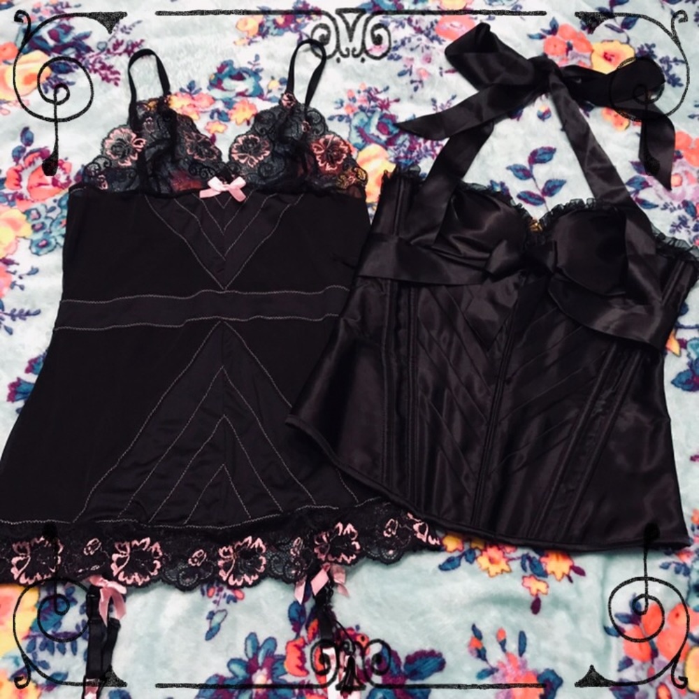 Black Bustier and Lace Gartered Chemise-2 for 1!!!